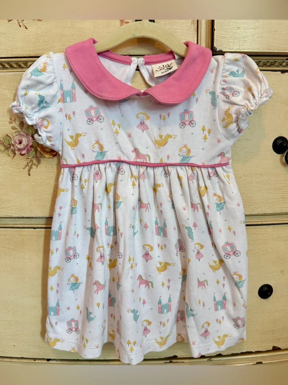 Pink Collar Princess Print Toddler Dress